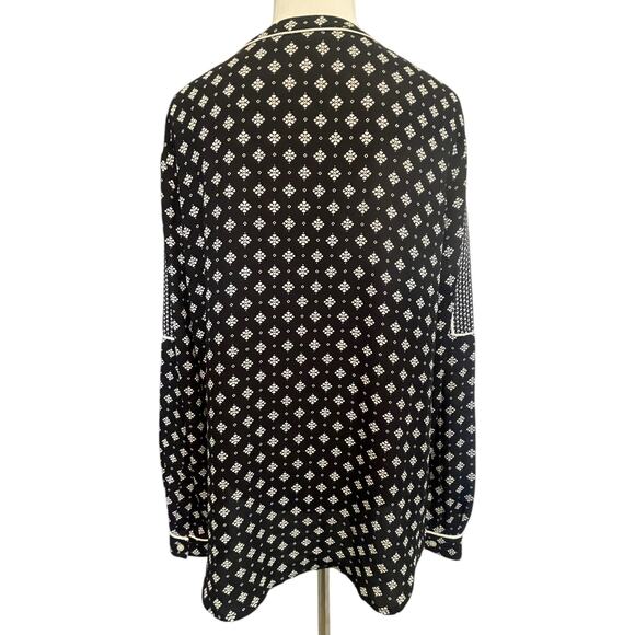 LOFT Mixed Print Popover Top Womens Small Navy Ivory Long Sleeve Peasant Blouse - Picture 5 of 9